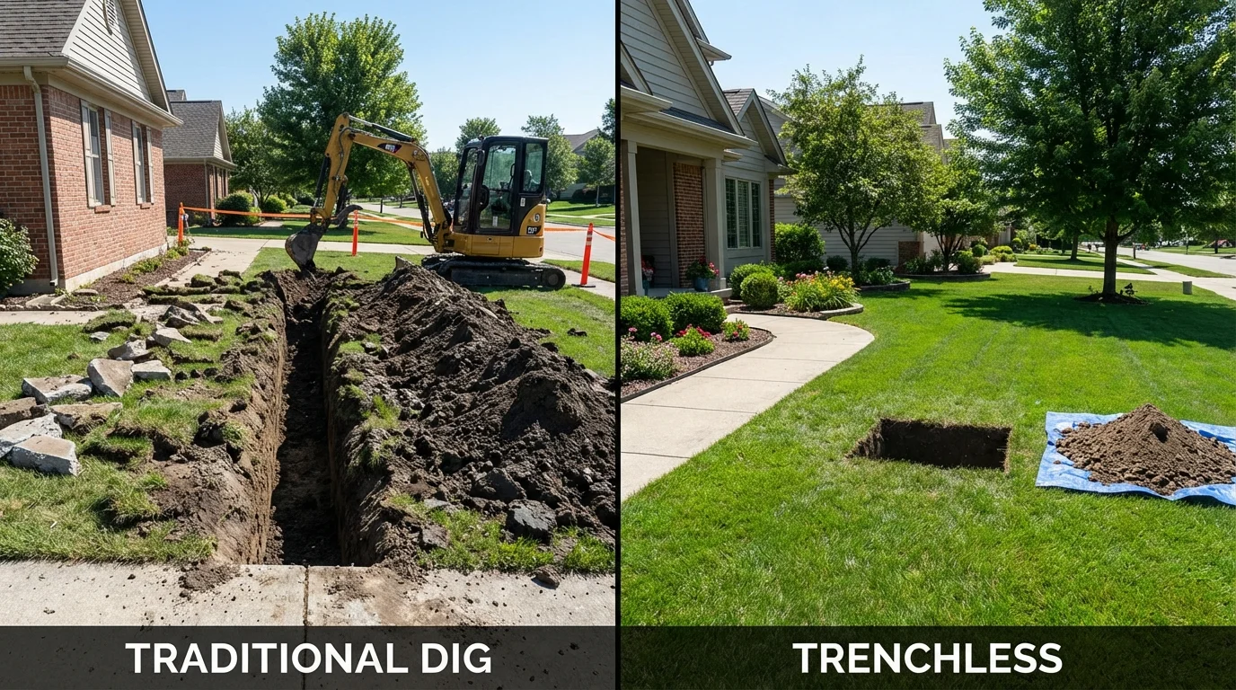 Trenchless sewer repair with minimal yard damage versus traditional excavation in Tonasket, WA